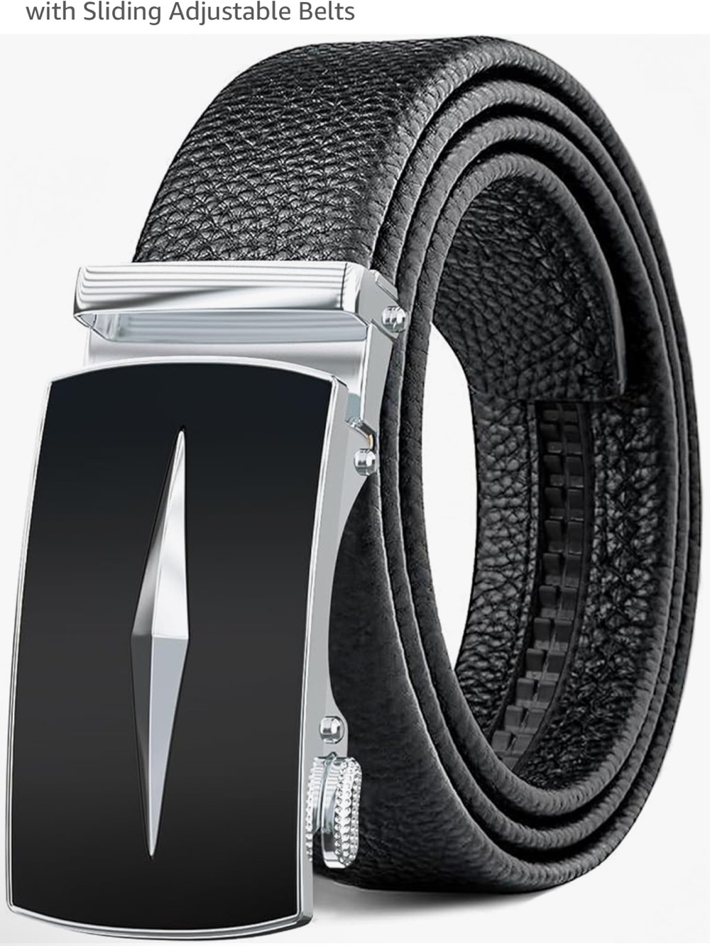 Men's Black Leather Ratchet Belt with Silver Buckle